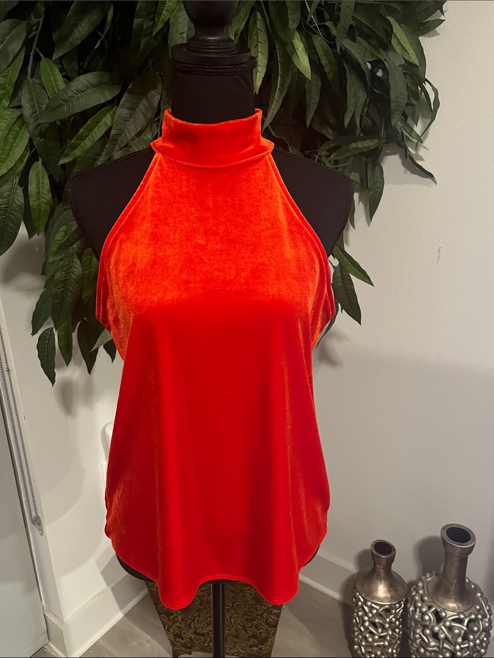 Worthington Vibrant Orange Velvet Halter Cami